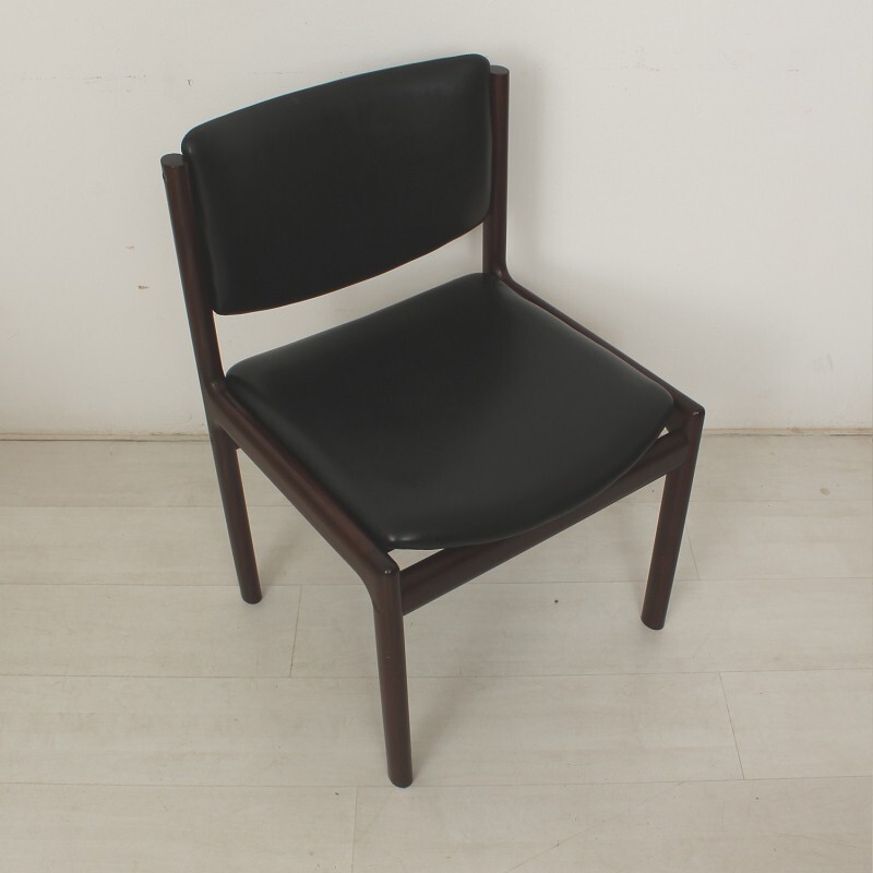 Pair of Scandinavian mahogany and black leather dining chairs - 1970s