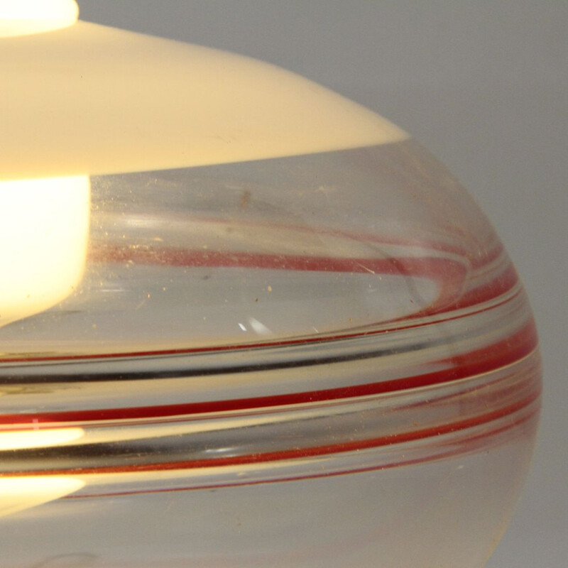 Vintage italian ceiling lamp in white and red Murano glass 1960s