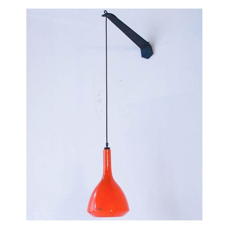 Vintage Deense wandlamp in oranje glas en staal, 1970