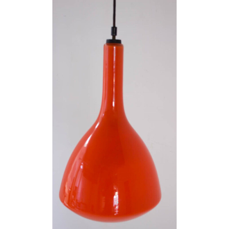 Lampada da parete danese vintage in vetro arancione e acciaio, 1970