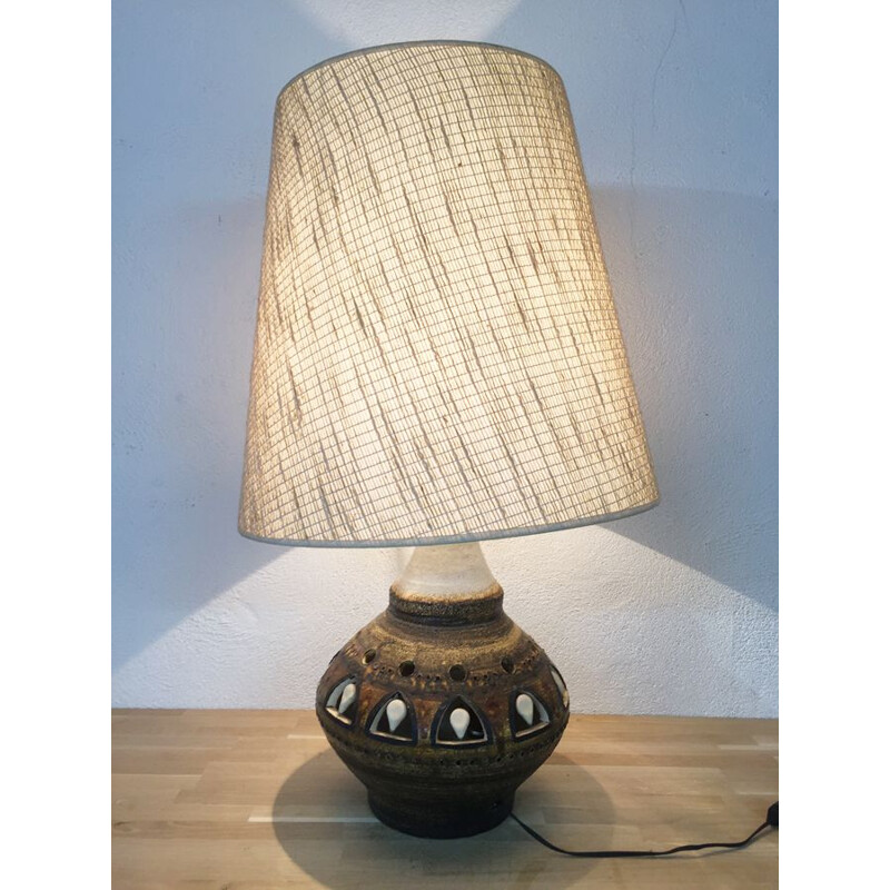 Vintage french lamp by Georges Pelletier in brown ceramic 1970