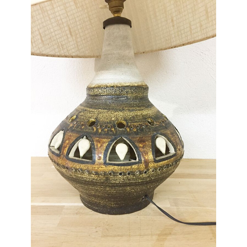 Vintage french lamp by Georges Pelletier in brown ceramic 1970