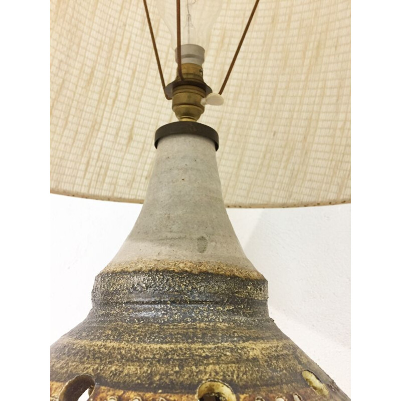 Lampe vintage française de Georges Pelletier en céramique marron 1970