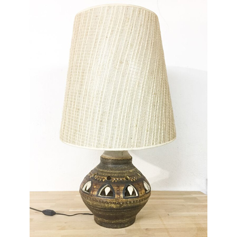 Vintage french lamp by Georges Pelletier in brown ceramic 1970