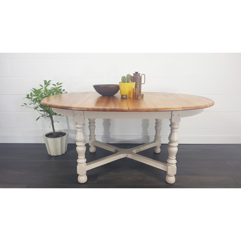 Vintage round painted table for Ercol in elm and beech 1980s