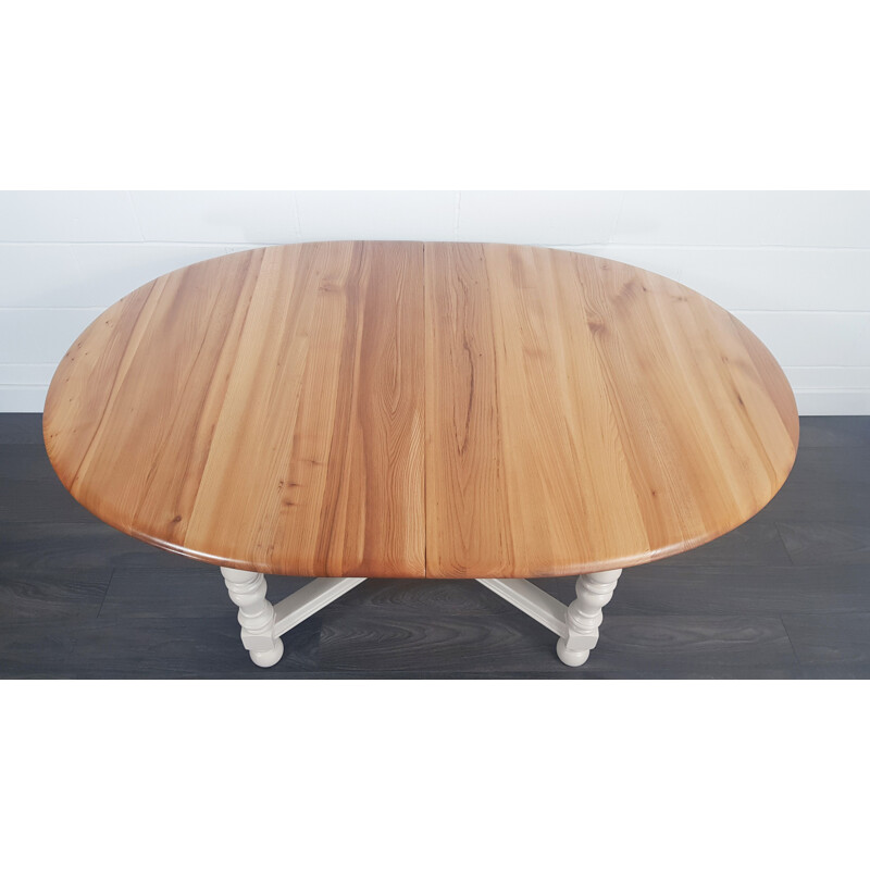 Vintage round painted table for Ercol in elm and beech 1980s