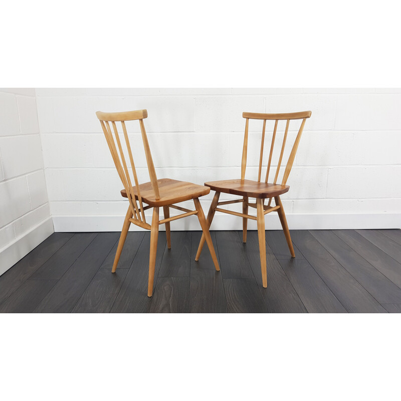 Set of 2 vintage Windsor chairs for Ercol in elm and beech 1960s
