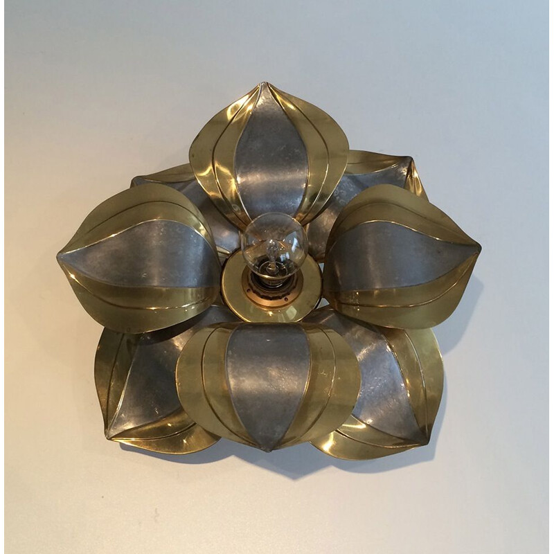 Pair of vintage french sconces in metal and brass 1970