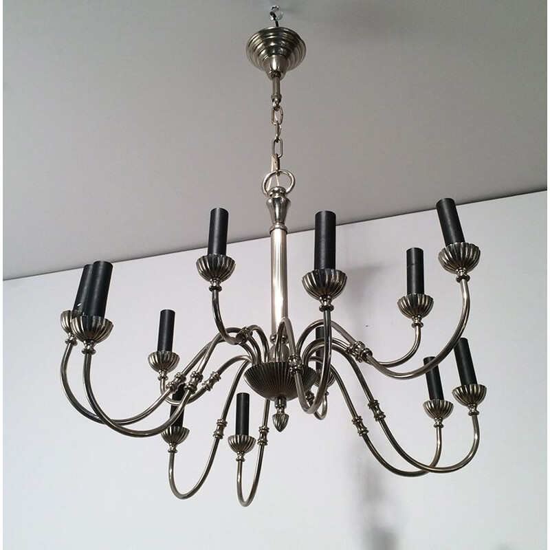 Vintage French silver plated chandelier, 1940