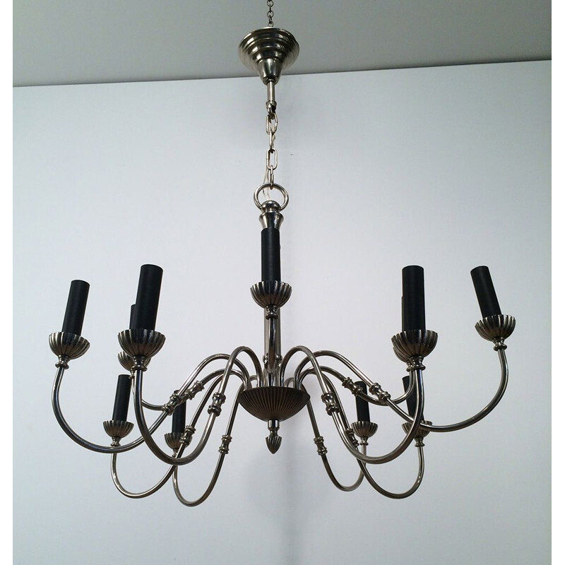Vintage French silver plated chandelier, 1940