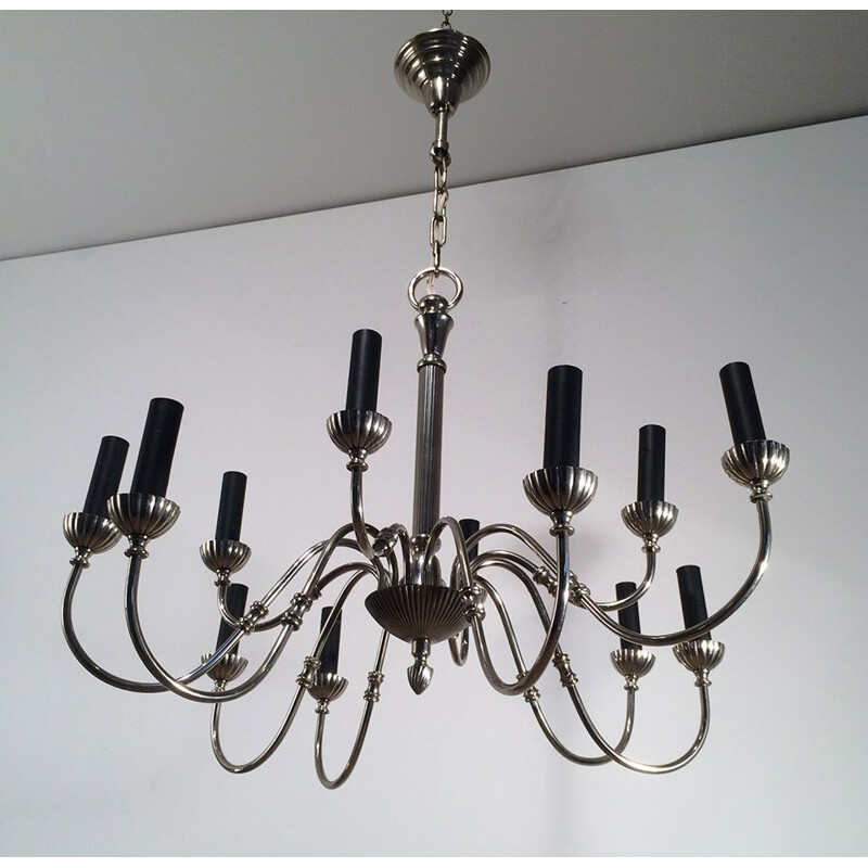 Vintage French silver plated chandelier, 1940