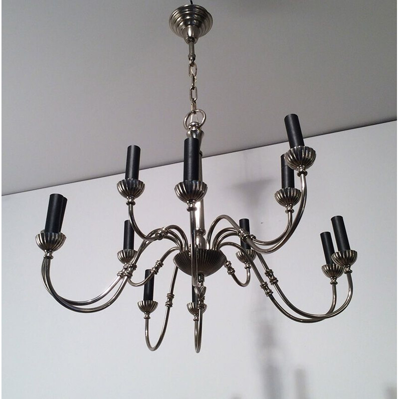 Vintage French silver plated chandelier, 1940