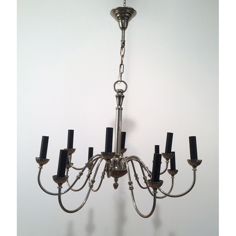 Vintage French silver plated chandelier, 1940