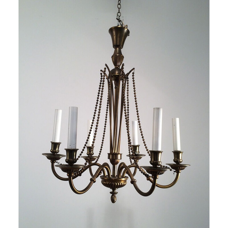 Vintage French bronze and brass chandelier, 1940