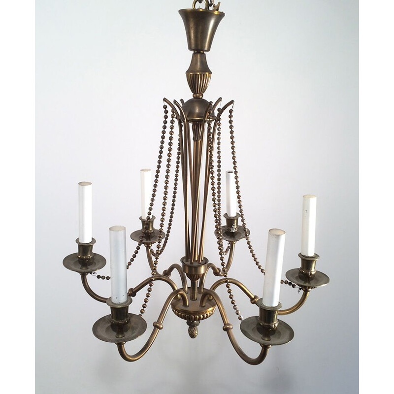 Vintage French bronze and brass chandelier, 1940