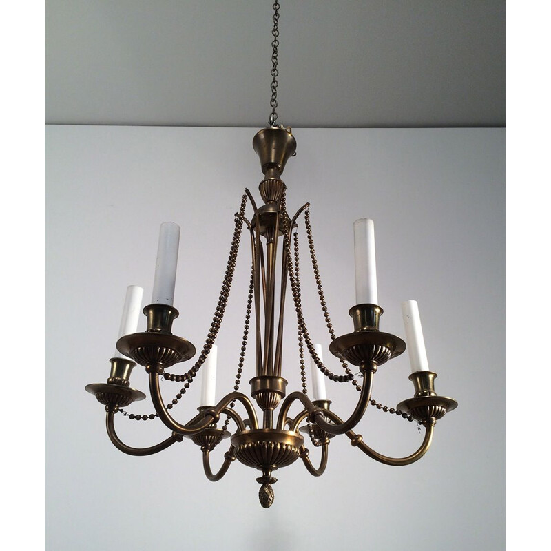 Vintage French bronze and brass chandelier, 1940