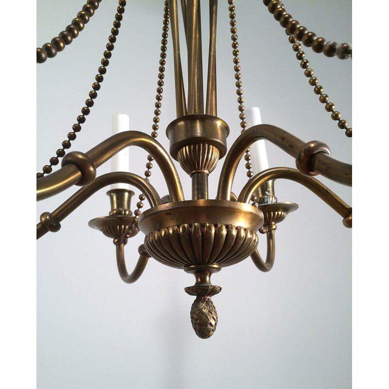 Vintage French bronze and brass chandelier, 1940