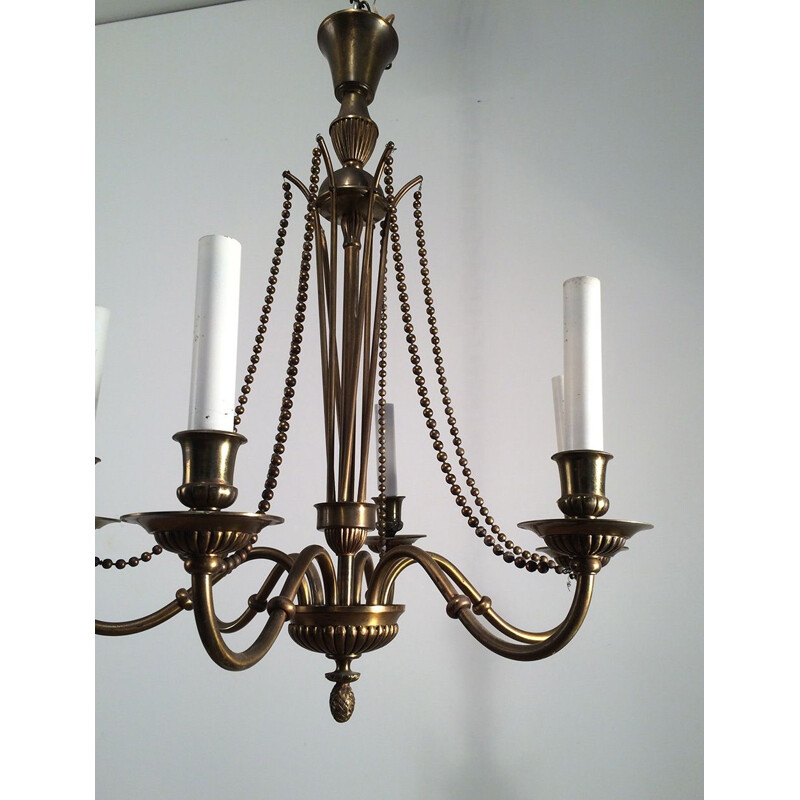 Vintage French bronze and brass chandelier, 1940