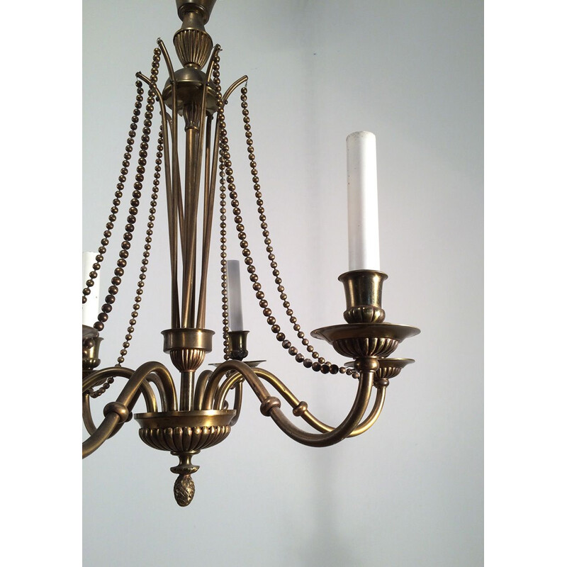 Vintage French bronze and brass chandelier, 1940
