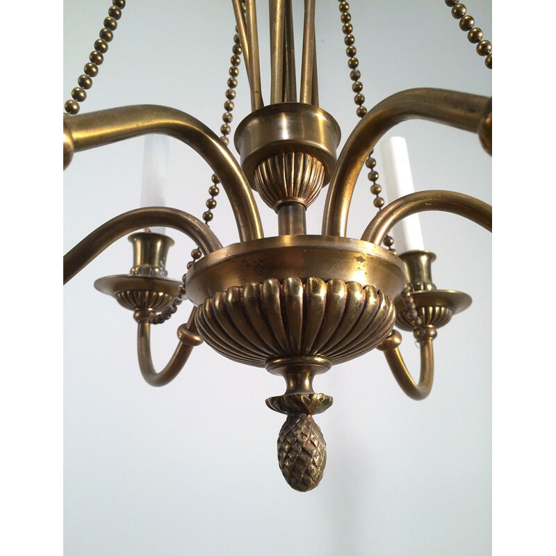 Vintage French bronze and brass chandelier, 1940