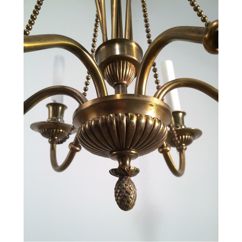 Vintage French bronze and brass chandelier, 1940