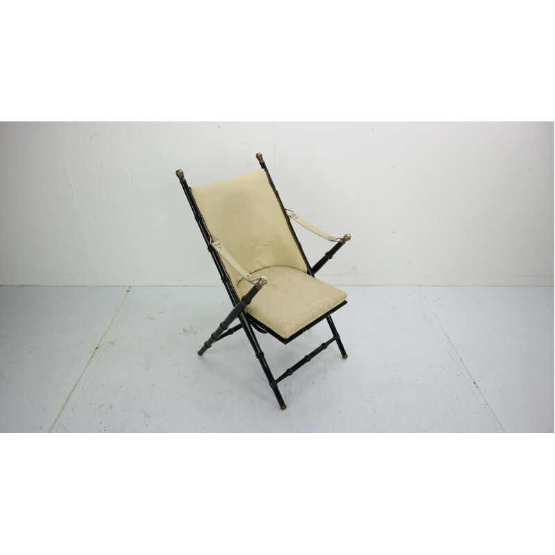 Vintage folding leather long chair by Valenti, 1970
