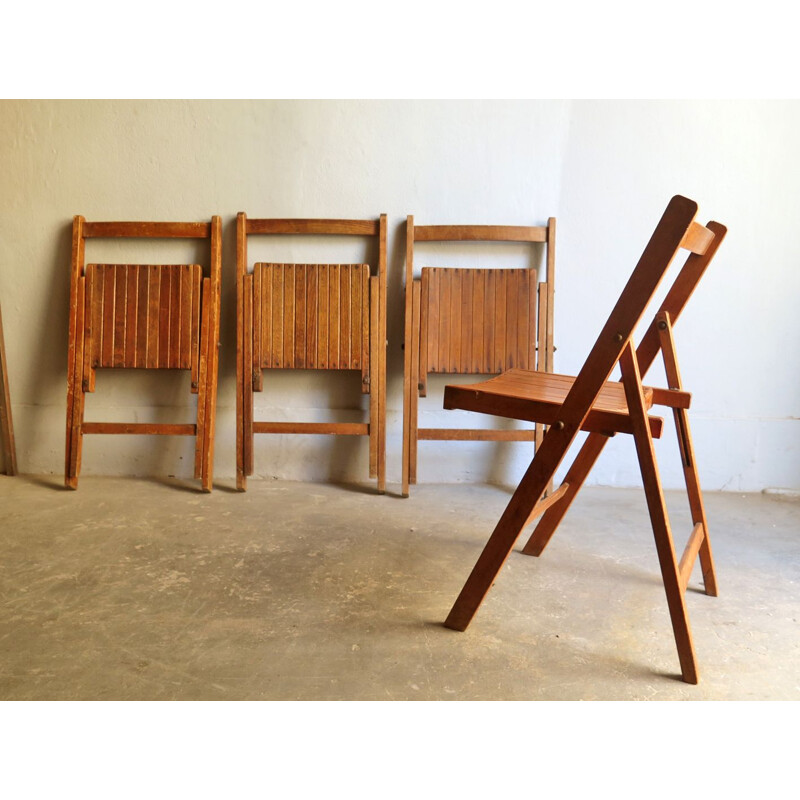 6 chaises à repas vintage pliables en bois,1950
