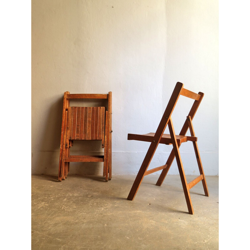 6 chaises à repas vintage pliables en bois,1950