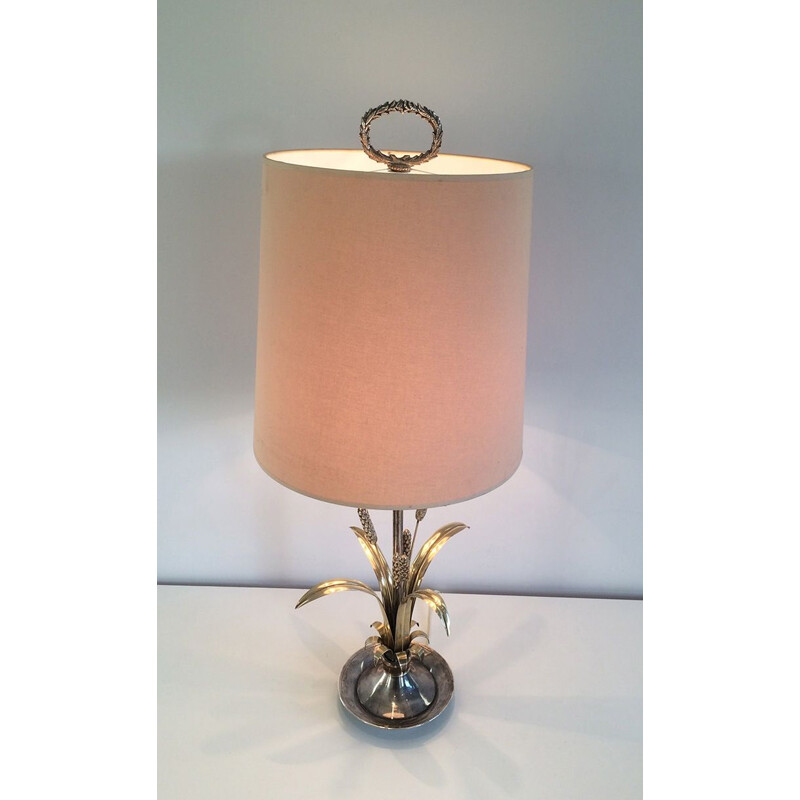 Vintage silver plated metal and brass table lamp, 1940