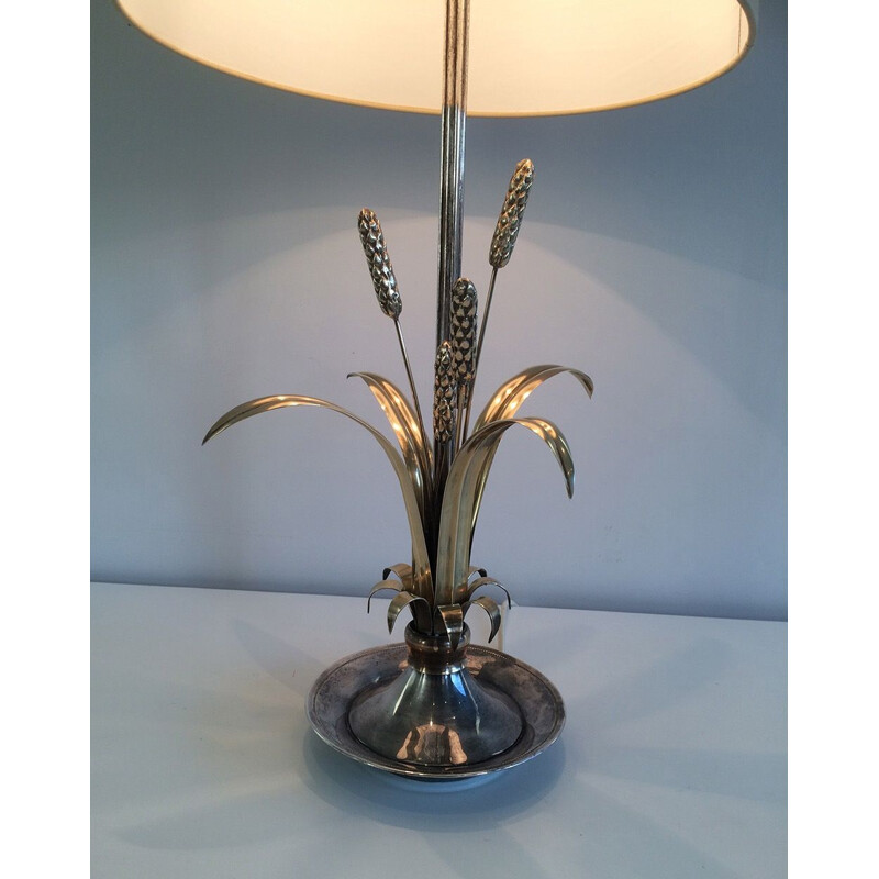 Lámpara de mesa vintage de metal plateado y latón, 1940