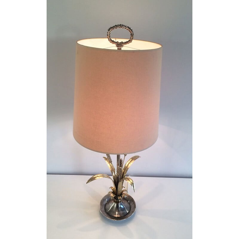 Vintage silver plated metal and brass table lamp, 1940