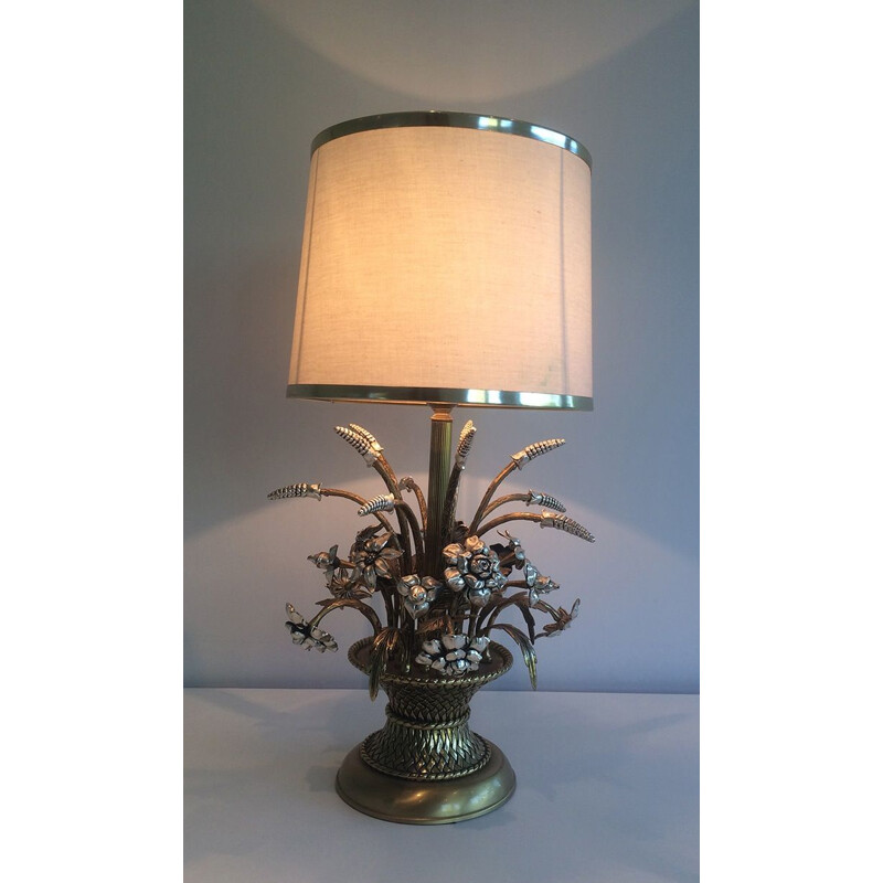 Vintage brass flower lamp, 1960