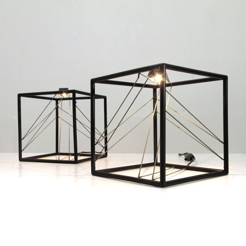 Pair of vintage square black italian table lamps by Kodak