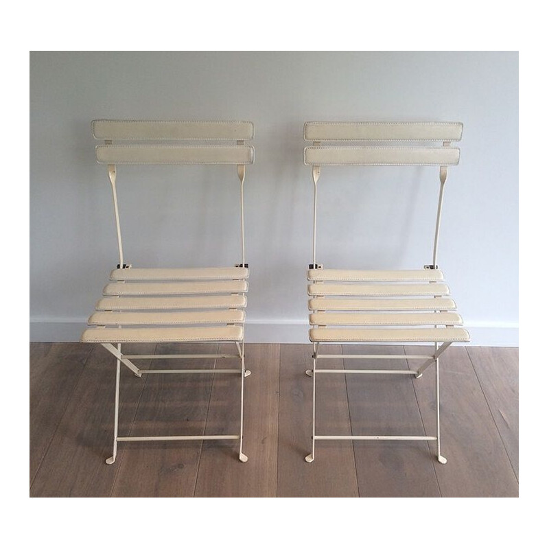 Pair of vintage folding chairs in metal and leatherette, 1970