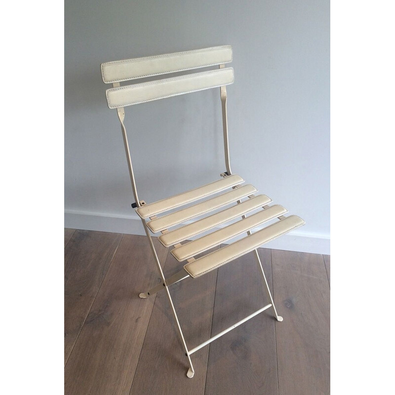 Pair of vintage folding chairs in metal and leatherette, 1970