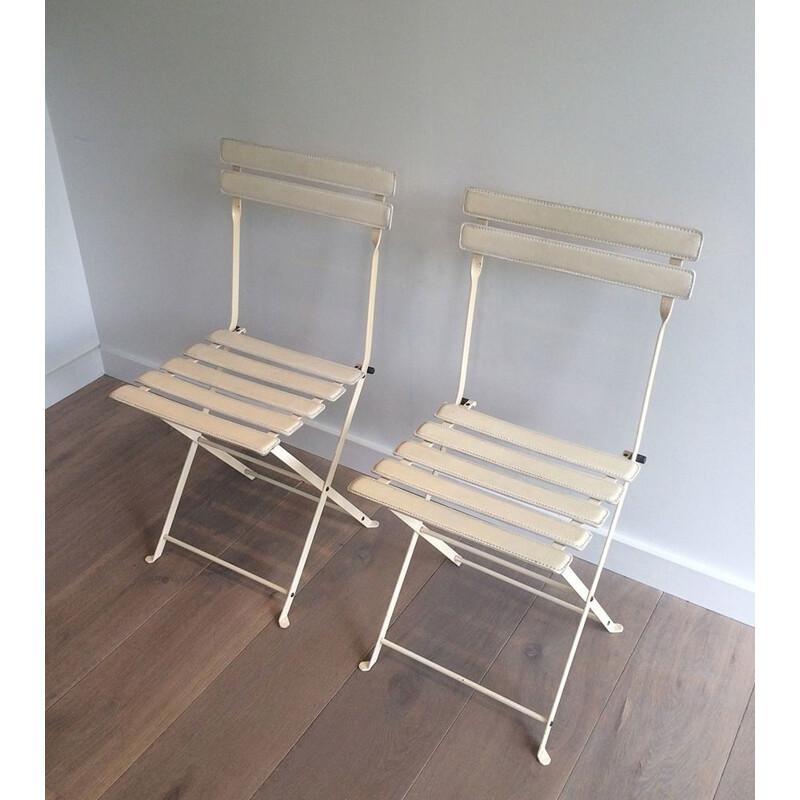 Pair of vintage folding chairs in metal and leatherette, 1970