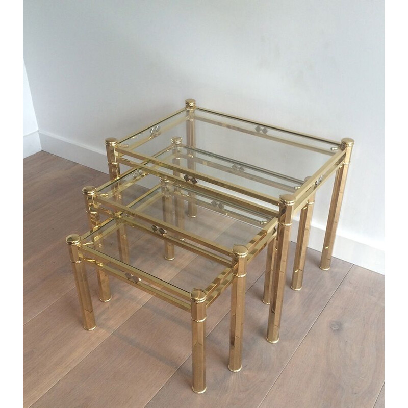 Set of 3 vintage brass tables