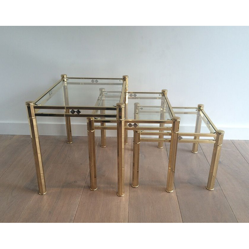 Set of 3 vintage brass tables