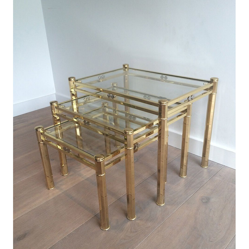 Set of 3 vintage brass tables