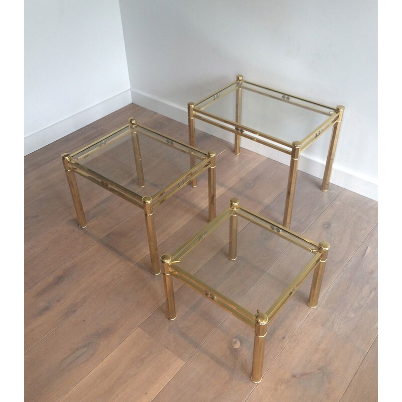 Set of 3 vintage brass tables