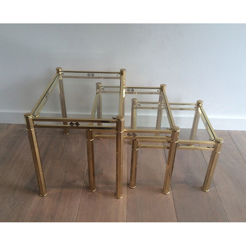 Set of 3 vintage brass tables