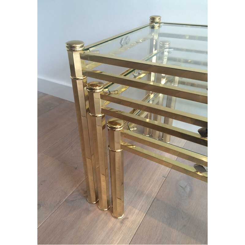 Set of 3 vintage brass tables