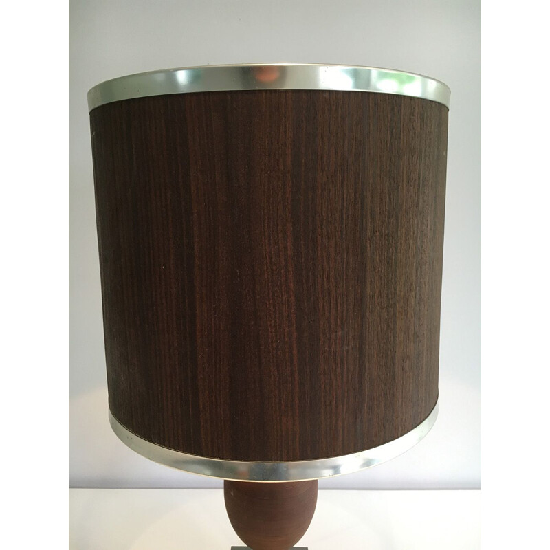 Lampe oeuf vintage en bois et acier brossé, 1970