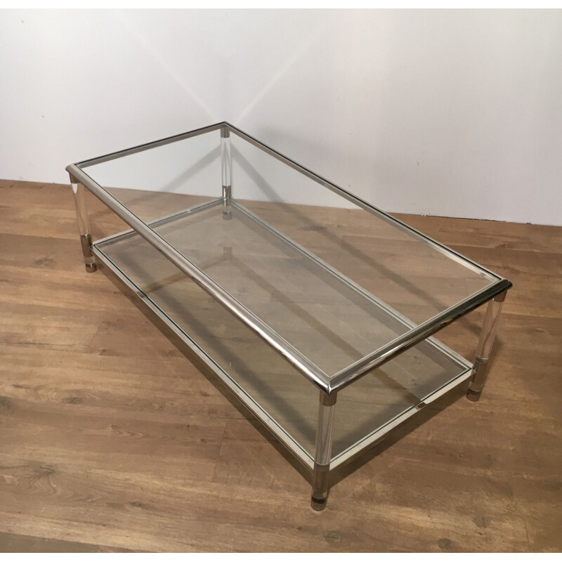 Table basse vintage en chrome et plexiglass, 1970