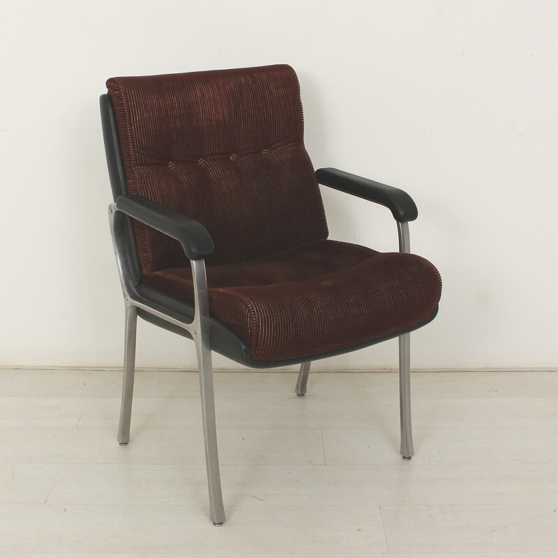 Metal and brown corduroy armchair - 1970s