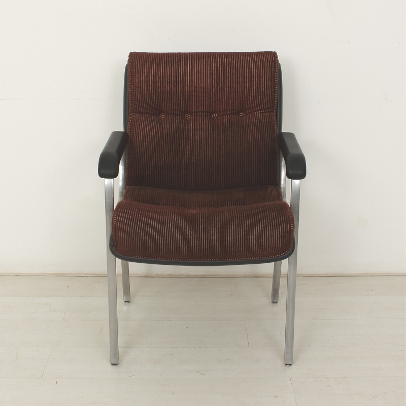 Metal and brown corduroy armchair - 1970s