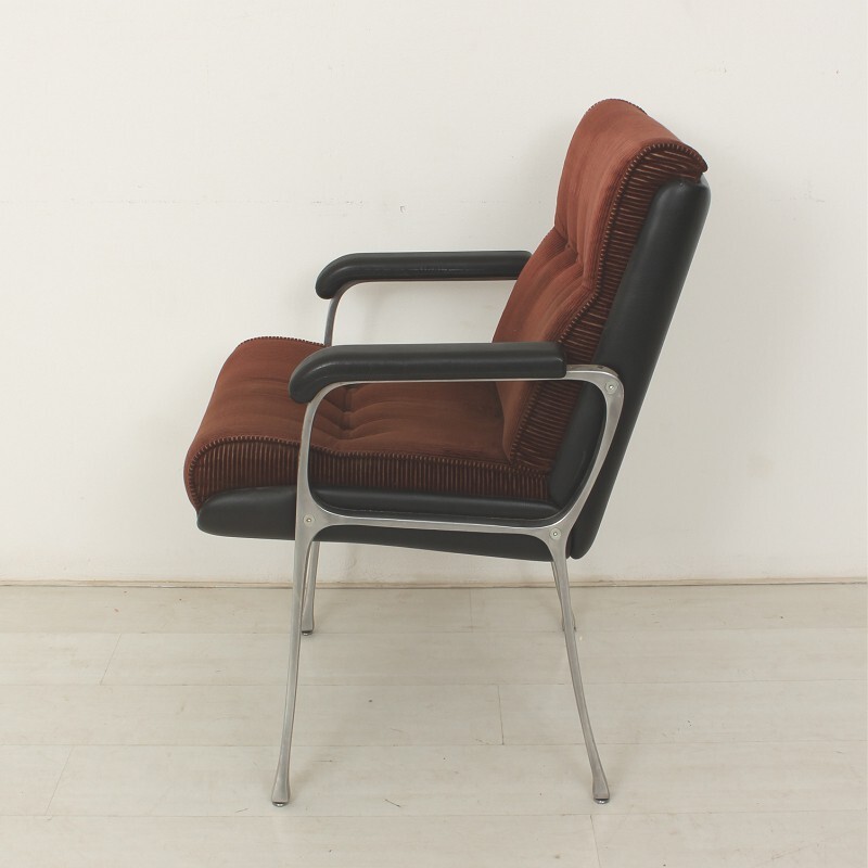Metal and brown corduroy armchair - 1970s