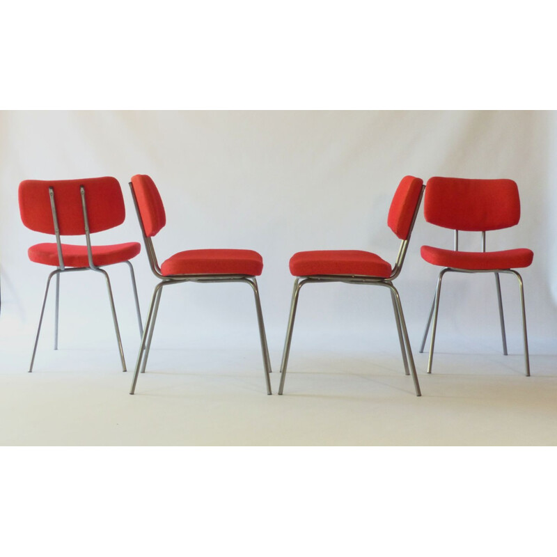 Set of 8 vintage red chairs 1970