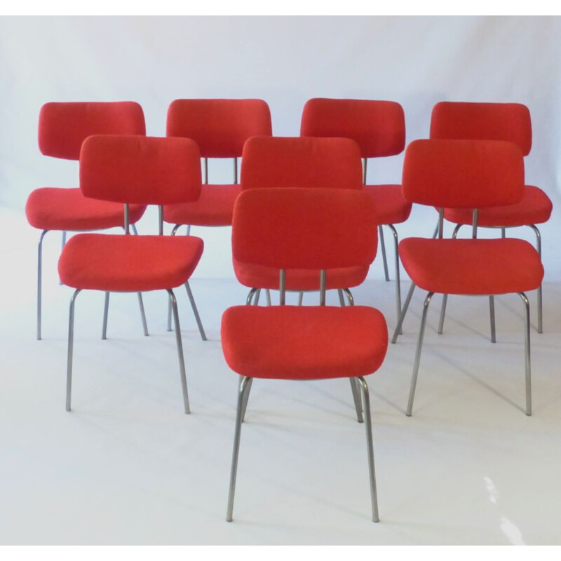 Lot de 8 chaises vintage rouge 1970