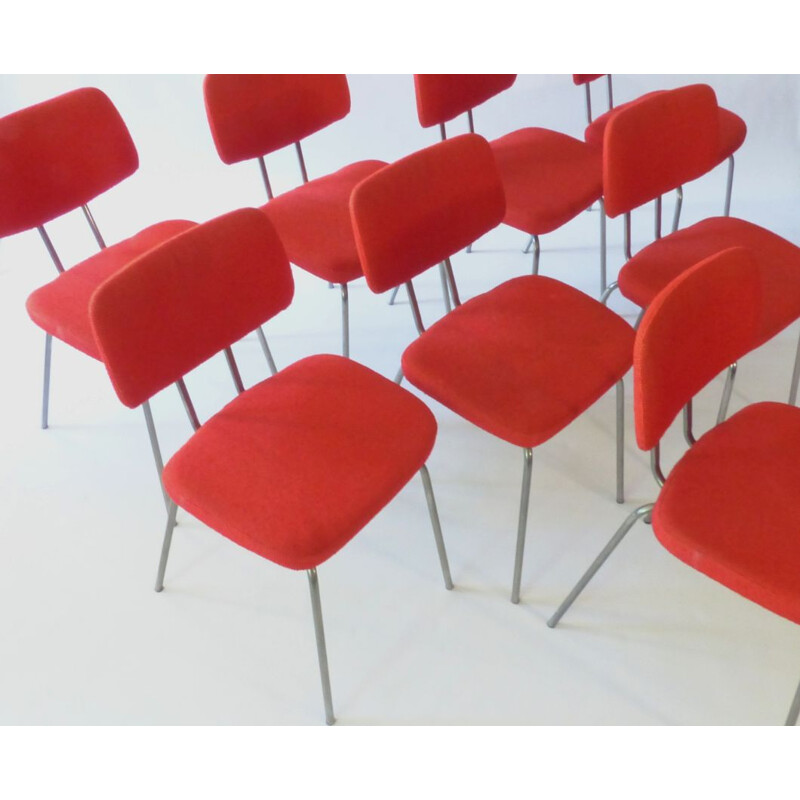 Lot de 8 chaises vintage rouge 1970